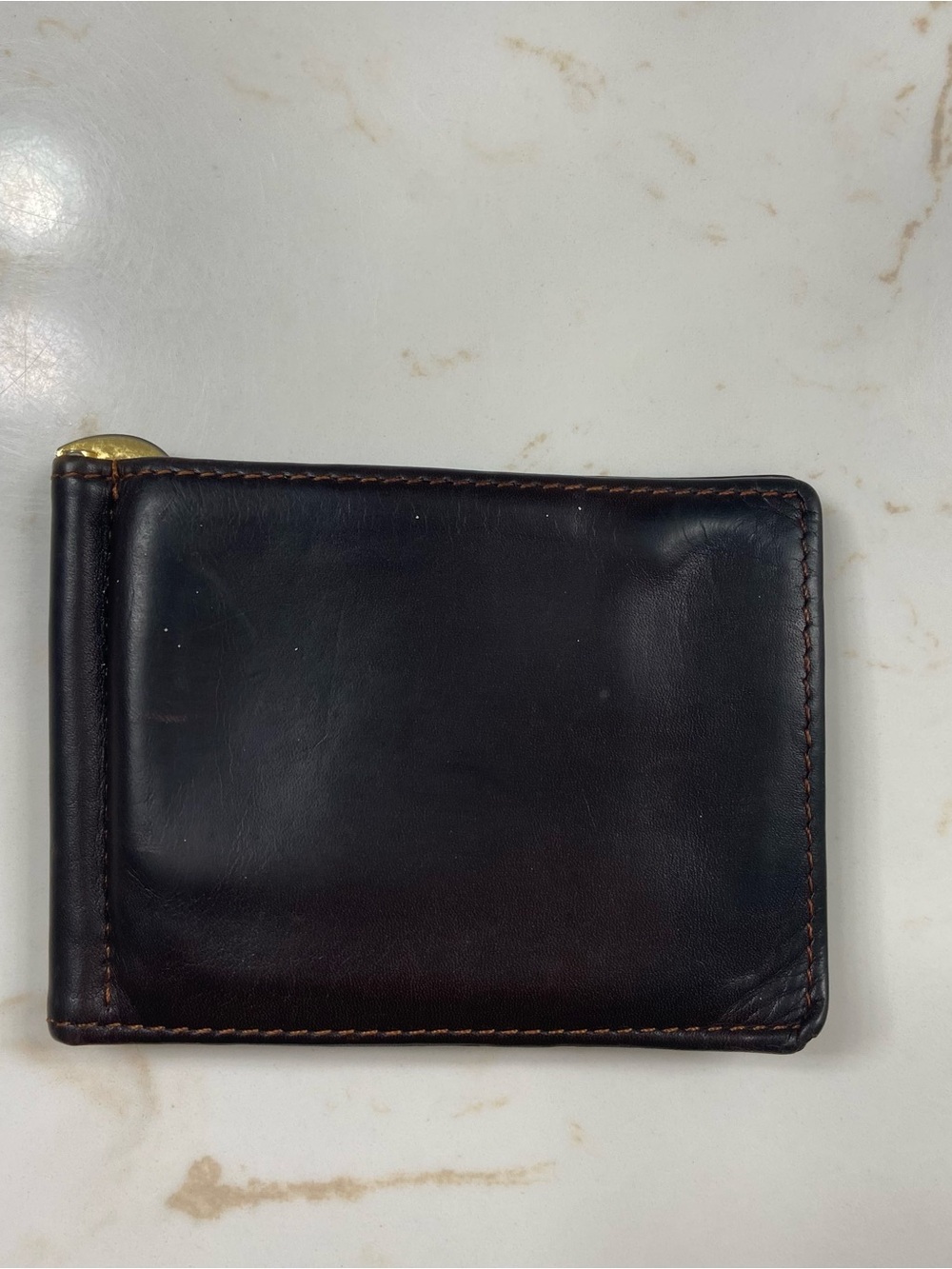 Vintage Dopp Satin Cowhide Leather Bifold Money Clip Wallet Brown 80s 90s